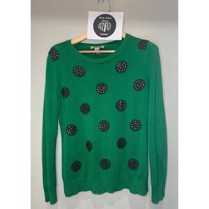 Banana Republic Women's Green Polka Dot Embellished Sweater Size Medium